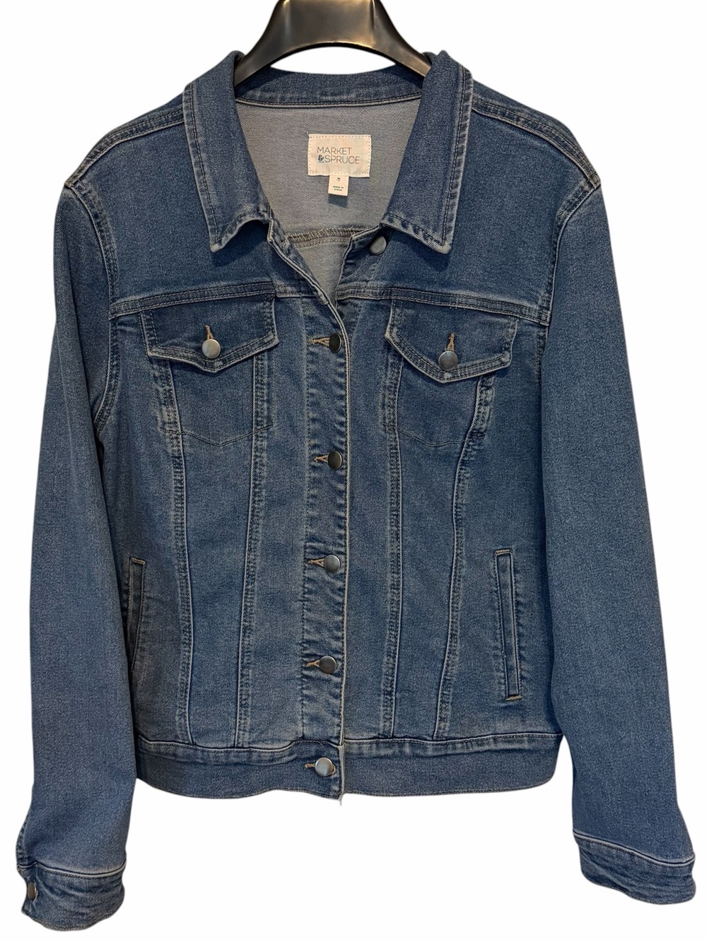 Market & Spruce Camila Boyfriend Blue Denim Trucker Jacket - Size XL - Picture 2 of 7